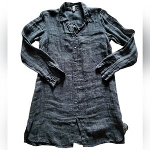Nuthatch Women Shirt Dress Black 100% Linen Collared Button City Boho Size S